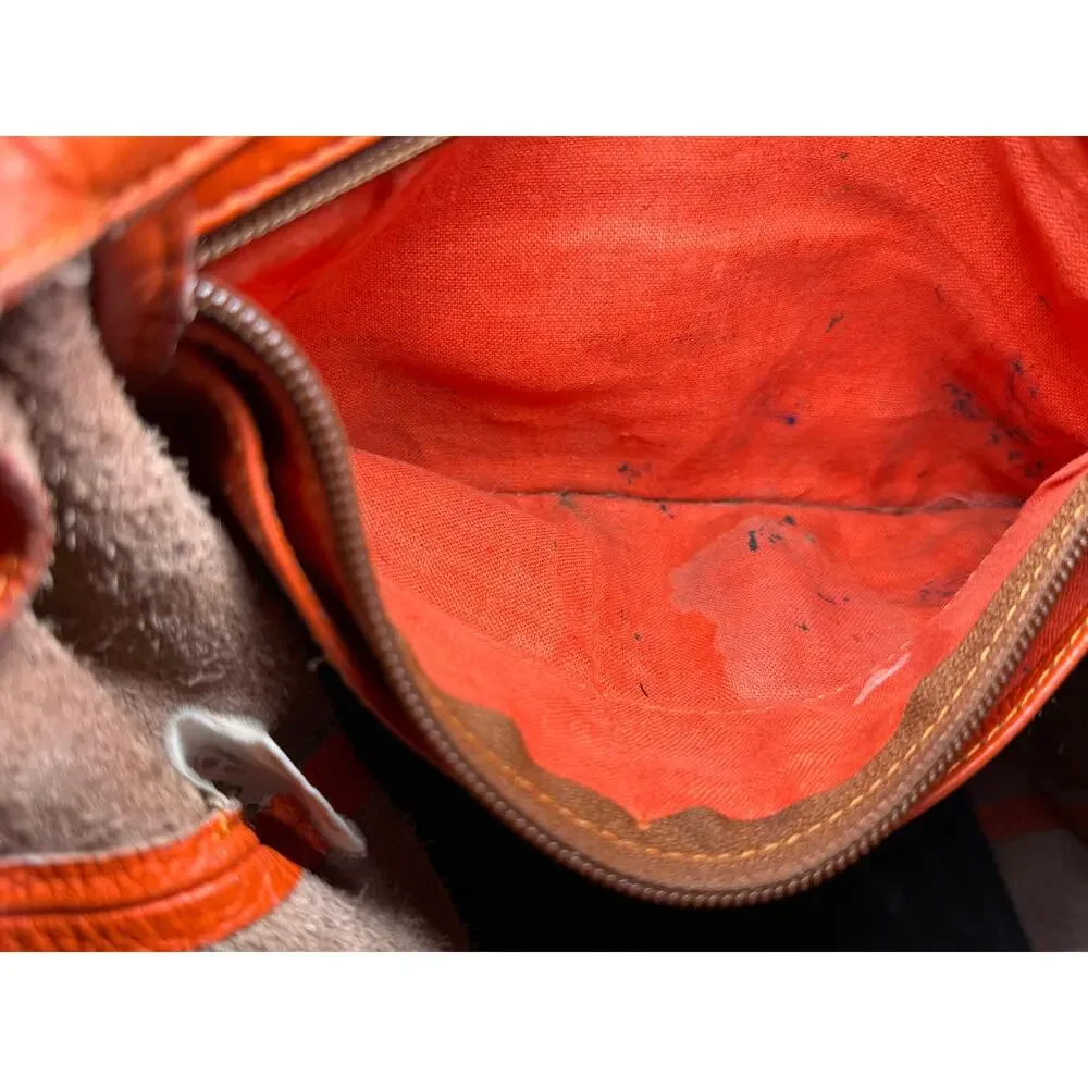 Crate & Barrel Orange Pebbled Leather Tote Shoulder Bag Large Shopper Purse